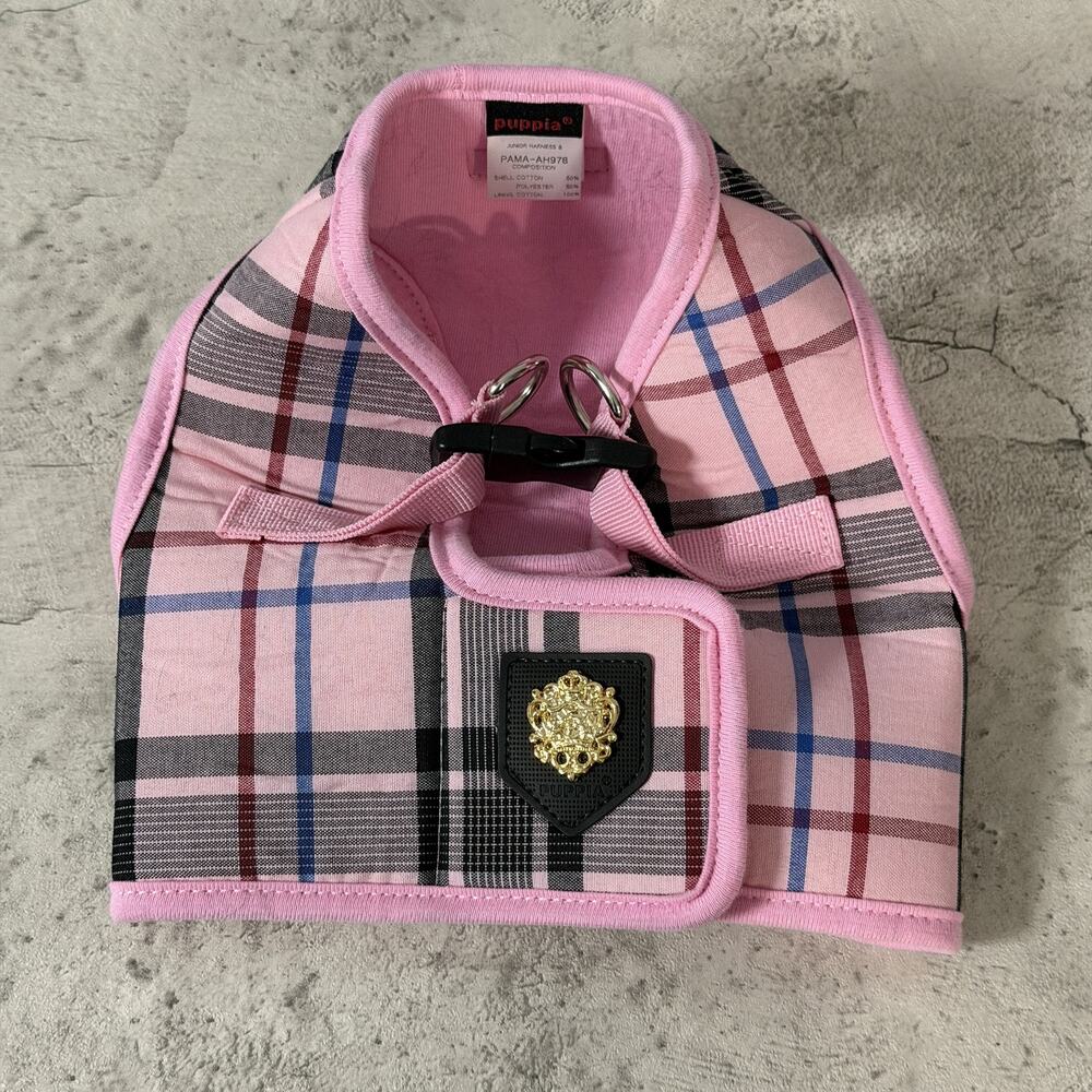 Puppia Girly Girl Pink Plaid Padded Step-In Vest Dog Harness PAMA-AH978 Size XL
